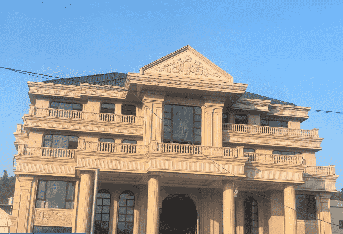 钦州黄金麻别墅外墙干挂石材效果示例