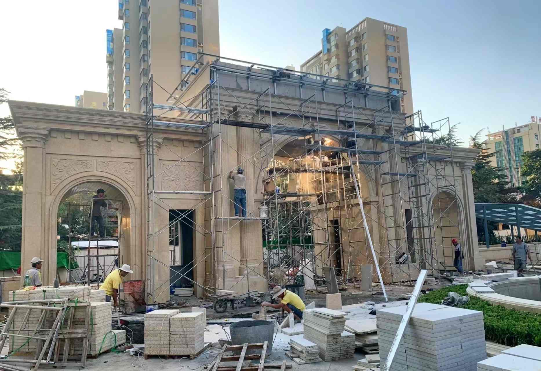 钦州 黄金麻荔枝面花岗岩小区门楼外墙干挂