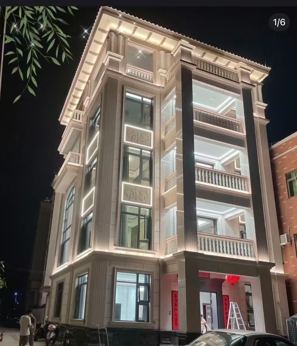 钦州 芝麻白花岗岩别墅外墙夜间效果